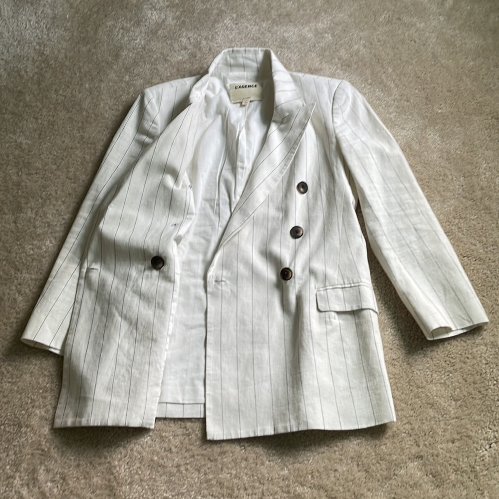 L'Agence Brea Pinstripe Linen Blazer - Picture 6 of 13